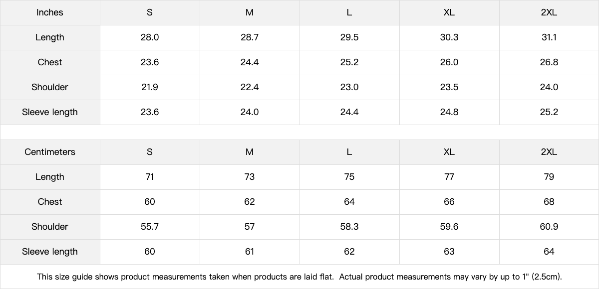 TATSU oversized t-shirt and hoodie size chart