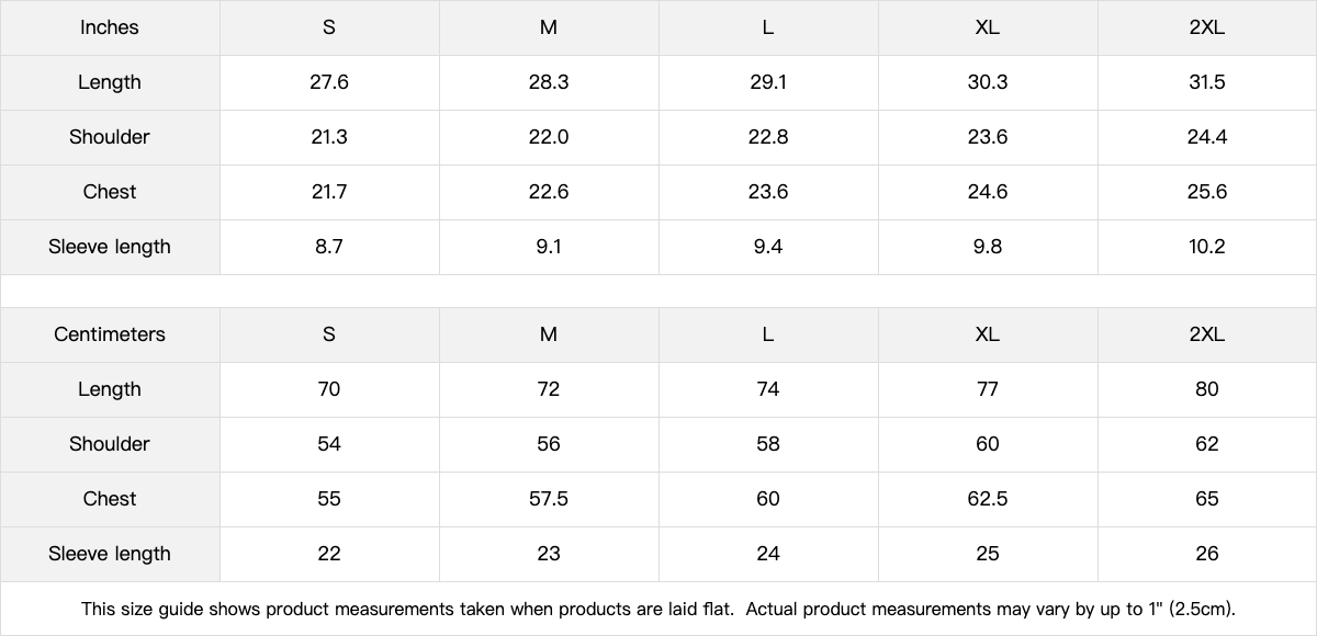 TATSU oversized t-shirt and hoodie size chart